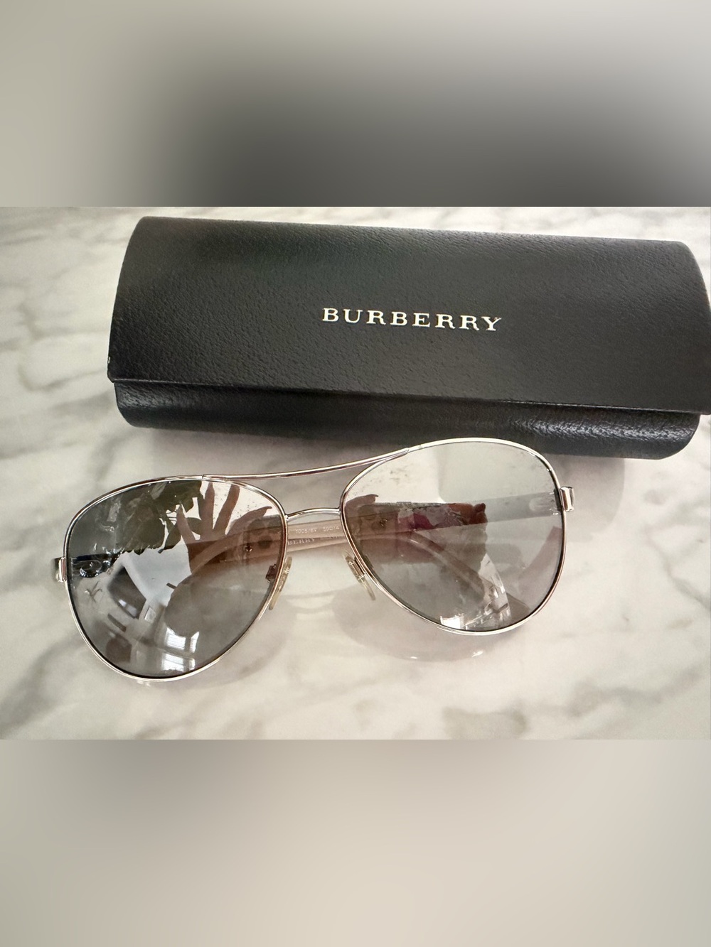 BURBERRY Silver Classic Aviator Sunglasses House Check